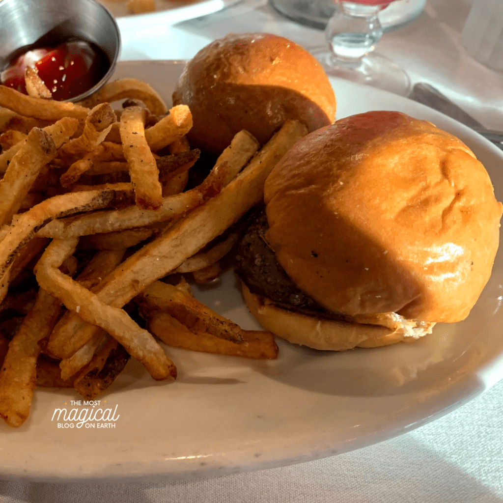 shiny brioche burger buns with sirloin and side of fries